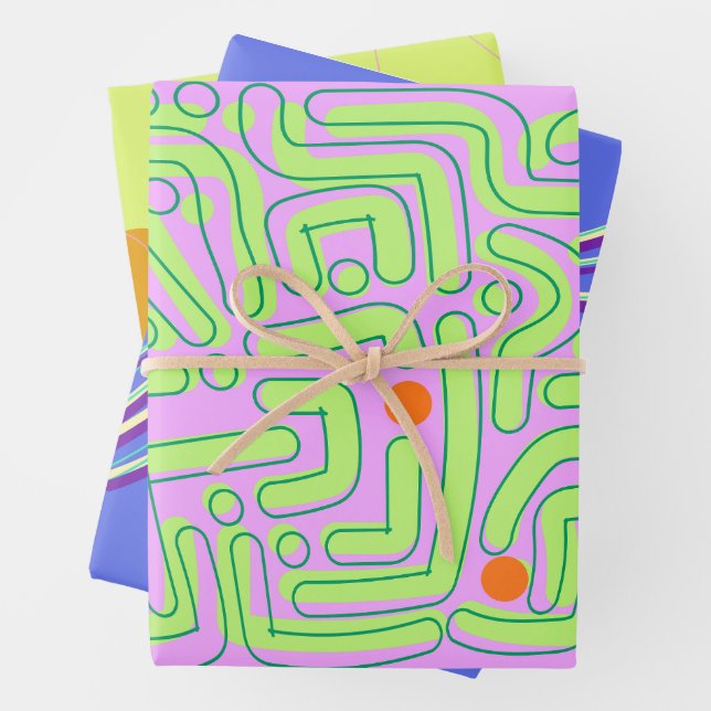 Feuille De Papier Cadeau Neon Abstrait (En situation)