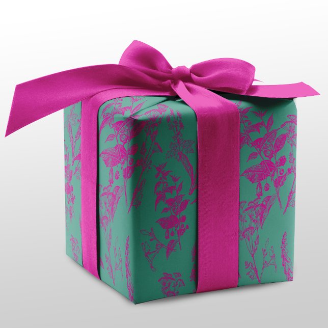 Feuille De Papier Cadeau Neon Fleur sauvage rose & turquoise (Créateur téléchargé)