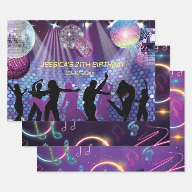 Feuille De Papier Cadeau Neon Glow Disco Dance Anniversaire (Lot)