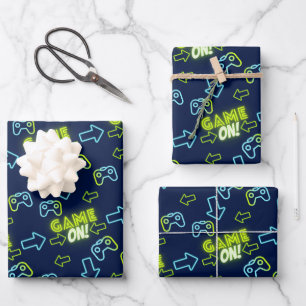 Feuille De Papier Cadeau Neon Green Glow Dark Blue Jeu sur le contrôleur Ga