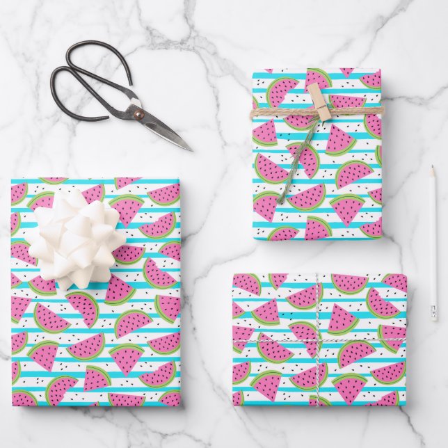 Feuille De Papier Cadeau Neon Watermelon on sur Stripes Motif (Recto)