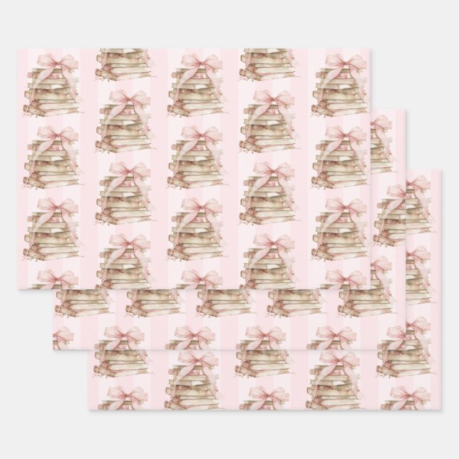 Feuille De Papier Cadeau New Chapter Pink Bow Stripes (Lot)
