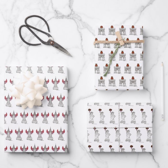 Feuille De Papier Cadeau New York City Valentine's Day NYC Landmarks (Recto)