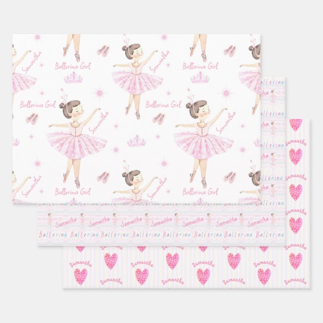 Feuille De Papier Cadeau N'importe quel nom Joli rose et blanc Ballerina (Lot)