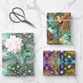Feuille De Papier Cadeau Noël à l'aquarelle abstraite