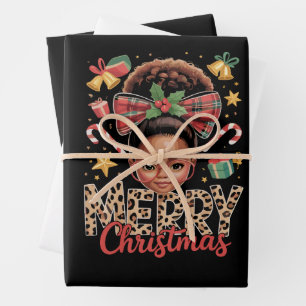 Feuille De Papier Cadeau Noël Afro-Américain Maman Noire Bun Mécheux
