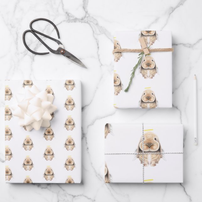 Feuille De Papier Cadeau Noël Angel Bunny (Recto)