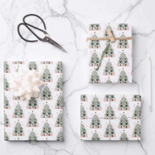 Feuille De Papier Cadeau Noël au casse-noisette pastel (Recto)