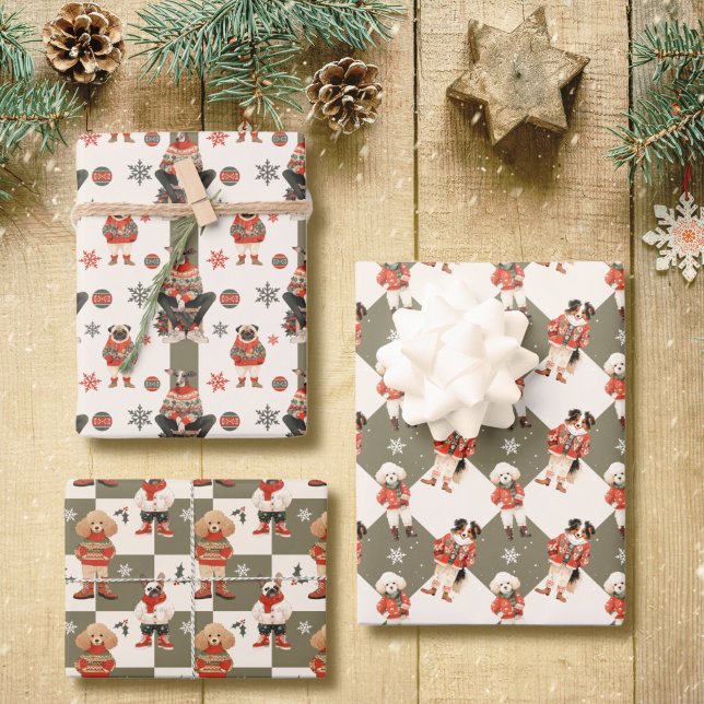 Feuille De Papier Cadeau Noël aux chiens mignons (Créateur téléchargé)