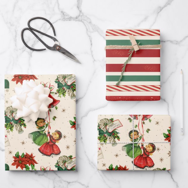 Feuille De Papier Cadeau Noël aux trésors rétro (Recto)