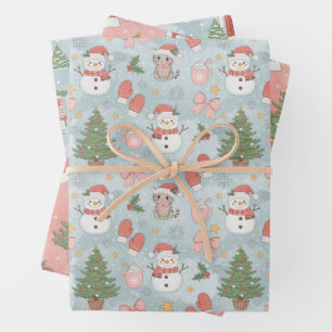 Feuille De Papier Cadeau Noël avec Chats Snowmen Cookies & Lait 3