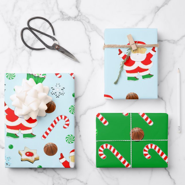 Feuille De Papier Cadeau Noël Basket-ball Fêtes (Recto)