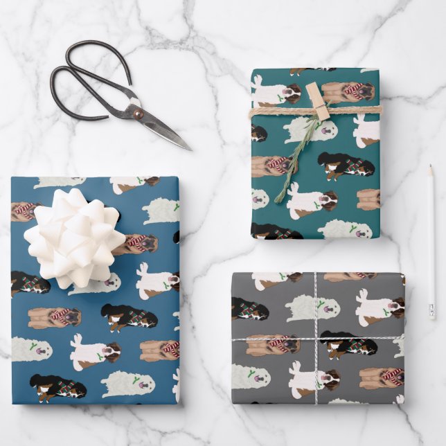 Feuille De Papier Cadeau Noël Bernese Leonberger St Bernard Pyrénées  (Recto)