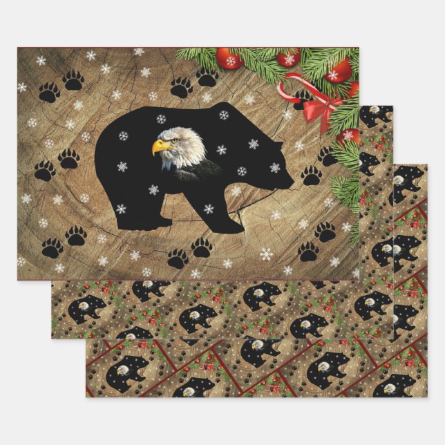 Feuille De Papier Cadeau Noël Black Oear Bald Eagle Wilderness  (Lot)