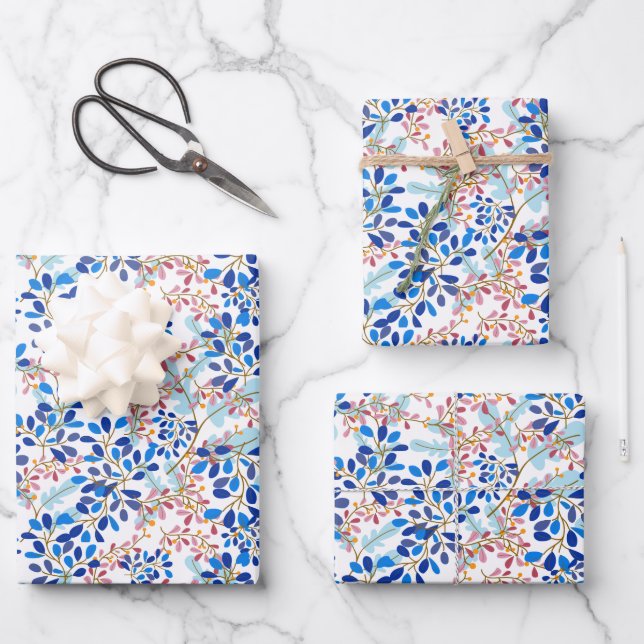 Feuille De Papier Cadeau Noël bleu vacances motif floral (Recto)