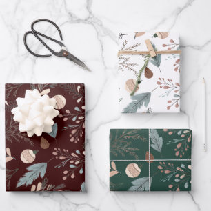 Feuille De Papier Cadeau Noël Boho hiver verdure