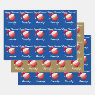 Feuille De Papier Cadeau Noël Boule de cricket personnalisée SantaWra