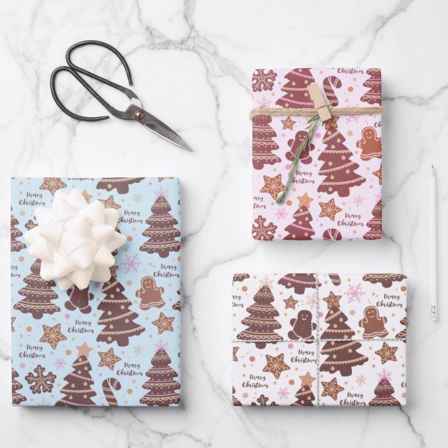 Feuille De Papier Cadeau Noël Brown Arbres Gingerbread Hommes Noël (Recto)