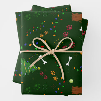 Feuille De Papier Cadeau Noël Brown Chien pattes osseuses chapeau de Père N