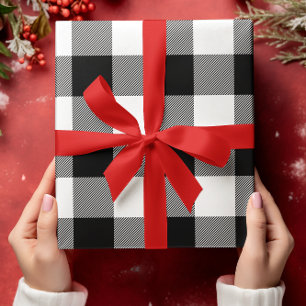Feuille De Papier Cadeau Noël carreau de bœuf simplement blanc et noir