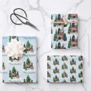 Feuille De Papier Cadeau Noël cerf aquarelle