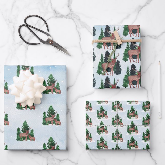 Feuille De Papier Cadeau Noël cerf aquarelle (Recto)