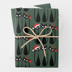 Feuille De Papier Cadeau Noël Chat Moderne Rétro Classique du Milieu du Siè