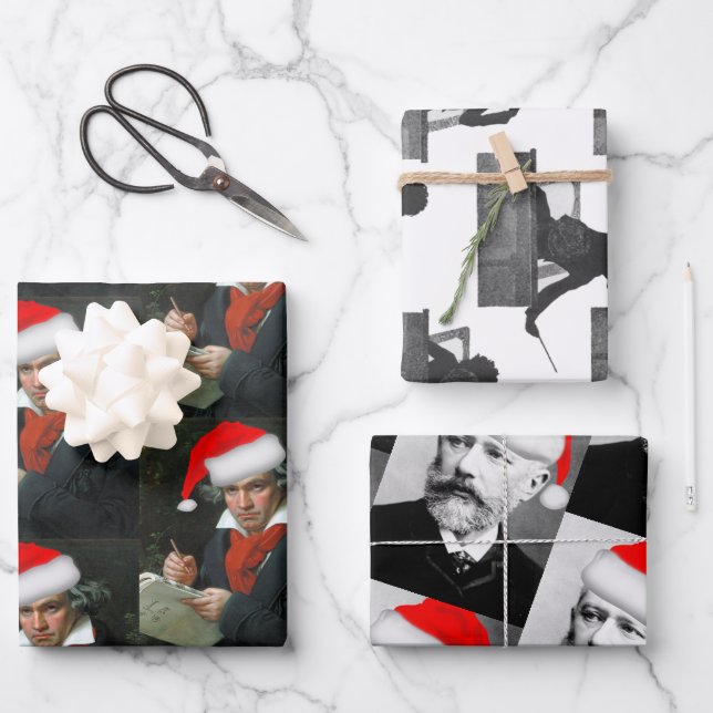 Feuille De Papier Cadeau Noël classique Beethoven Mahler Tchaikovski (Recto)