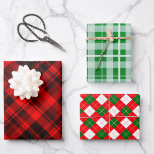 Feuille De Papier Cadeau Noël classique Plaid Rouge Blanc Vert