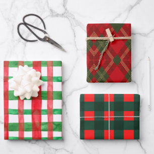 Feuille De Papier Cadeau Noël classique Plaid Rouge Vert Blanc