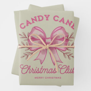 Feuille De Papier Cadeau Noël Club Canne à Sucre Rose Saison Xmas
