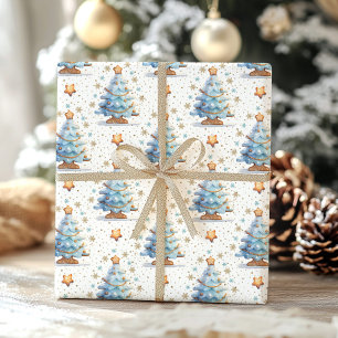 Feuille De Papier Cadeau Noël Cookie pain d'épices homme bleu garçon annive