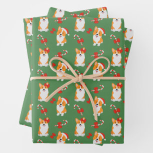 Feuille De Papier Cadeau Noël Corgi Chien animal de compagnie Sucre de cann