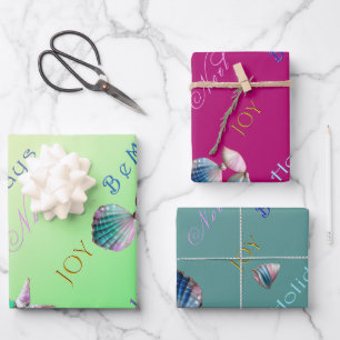 Feuille De Papier Cadeau Noël côtier coloré rose, bleu et vert