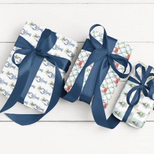 Feuille De Papier Cadeau Noël Côtiers   Noël à l'aquarelle