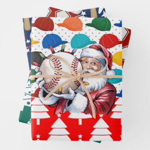 Feuille De Papier Cadeau Noël de baseball avec le Père Noël