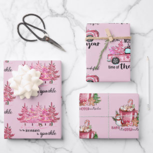 Feuille De Papier Cadeau Noël de fille rose pâle