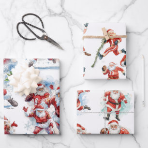 Feuille De Papier Cadeau Noël de football avec le Père Noël