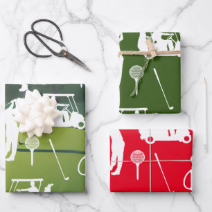 Feuille De Papier Cadeau Noël de golf avec thème rouge et vert