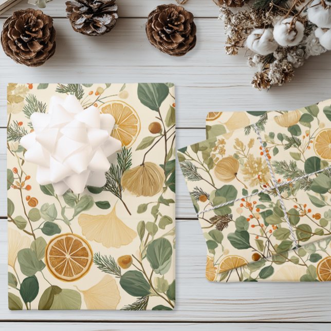 Feuille De Papier Cadeau Noël des agrumes botaniques (Botanical Citrus Christmas Wrapping Paper)