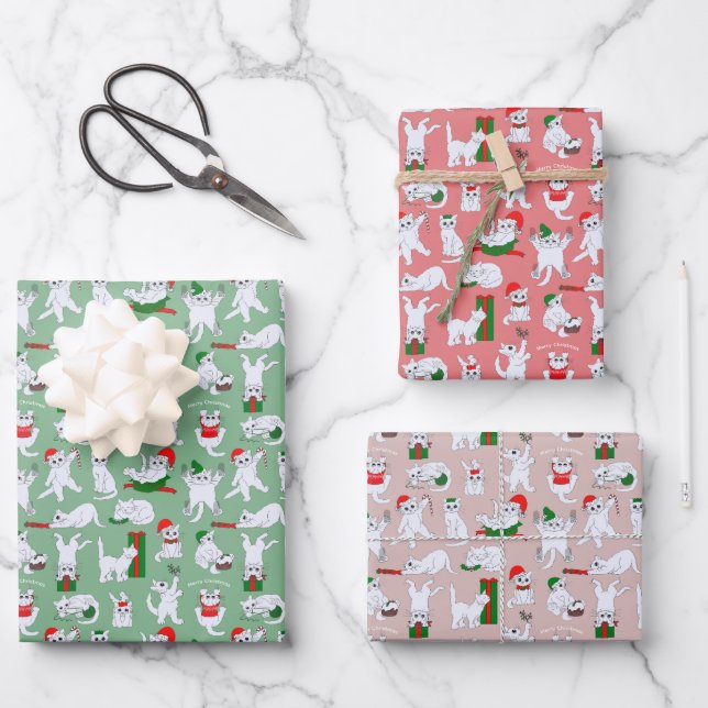 Feuille De Papier Cadeau Noël des chats amusants (Recto)