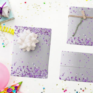 Feuille De Papier Cadeau Noël des Noël étincelants aux confettis violets ar