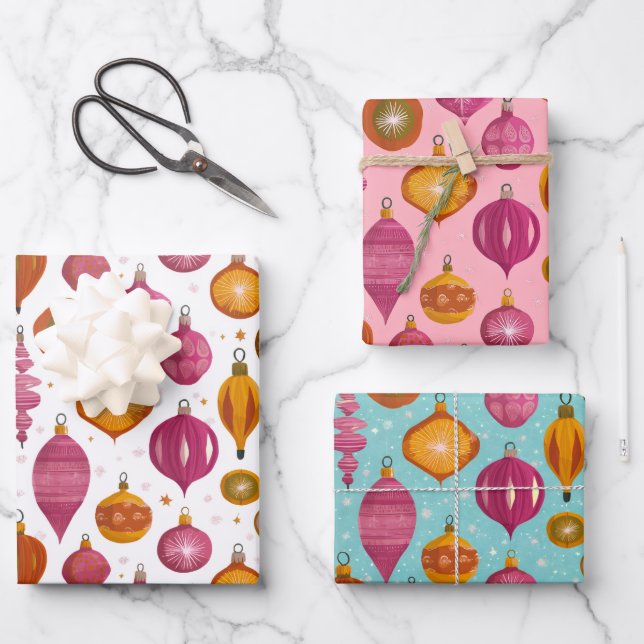 Feuille De Papier Cadeau Noël des ornements rétro (Recto)