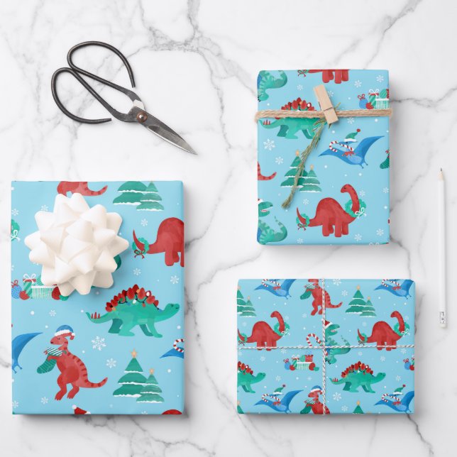 Feuille De Papier Cadeau Noël Dinosaur Enfants Fun hiver Vacances (Recto)