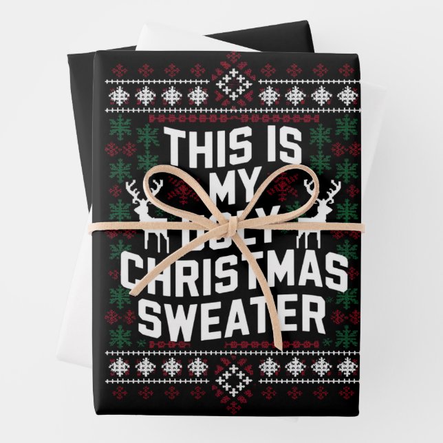 Feuille De Papier Cadeau Noël drôle c'est mon pull de Noël moche (En situation)