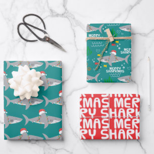 Feuille De Papier Cadeau Noël drôle de requin