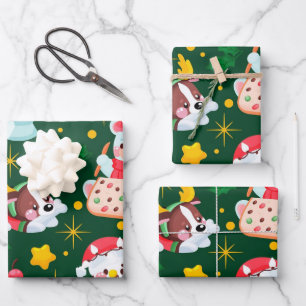 Feuille De Papier Cadeau Noël du mignon chien Snowman