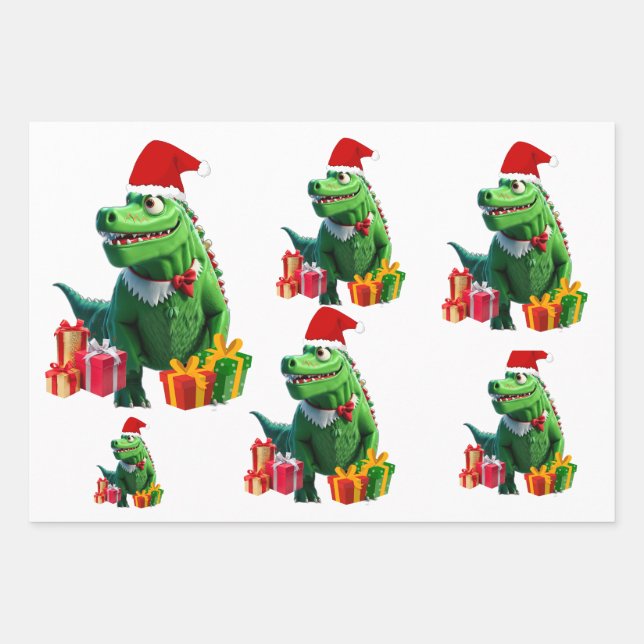Feuille De Papier Cadeau Noël du mignon dinosaur (Devant)