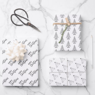 Feuille De Papier Cadeau Noël élégant noir et blanc