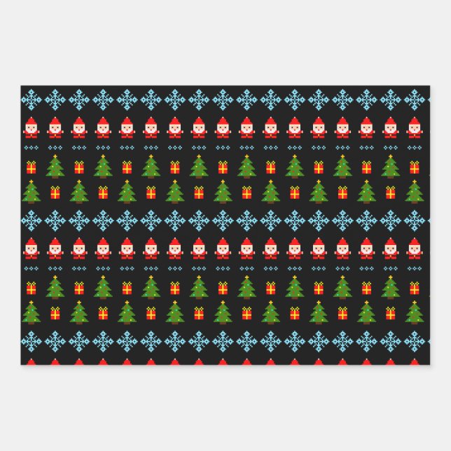 Feuille De Papier Cadeau Noël en Pixel Art (Devant)